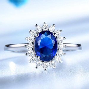 SAPPHIRE BLUE OVAL CUBIC ZIRCONIA RING